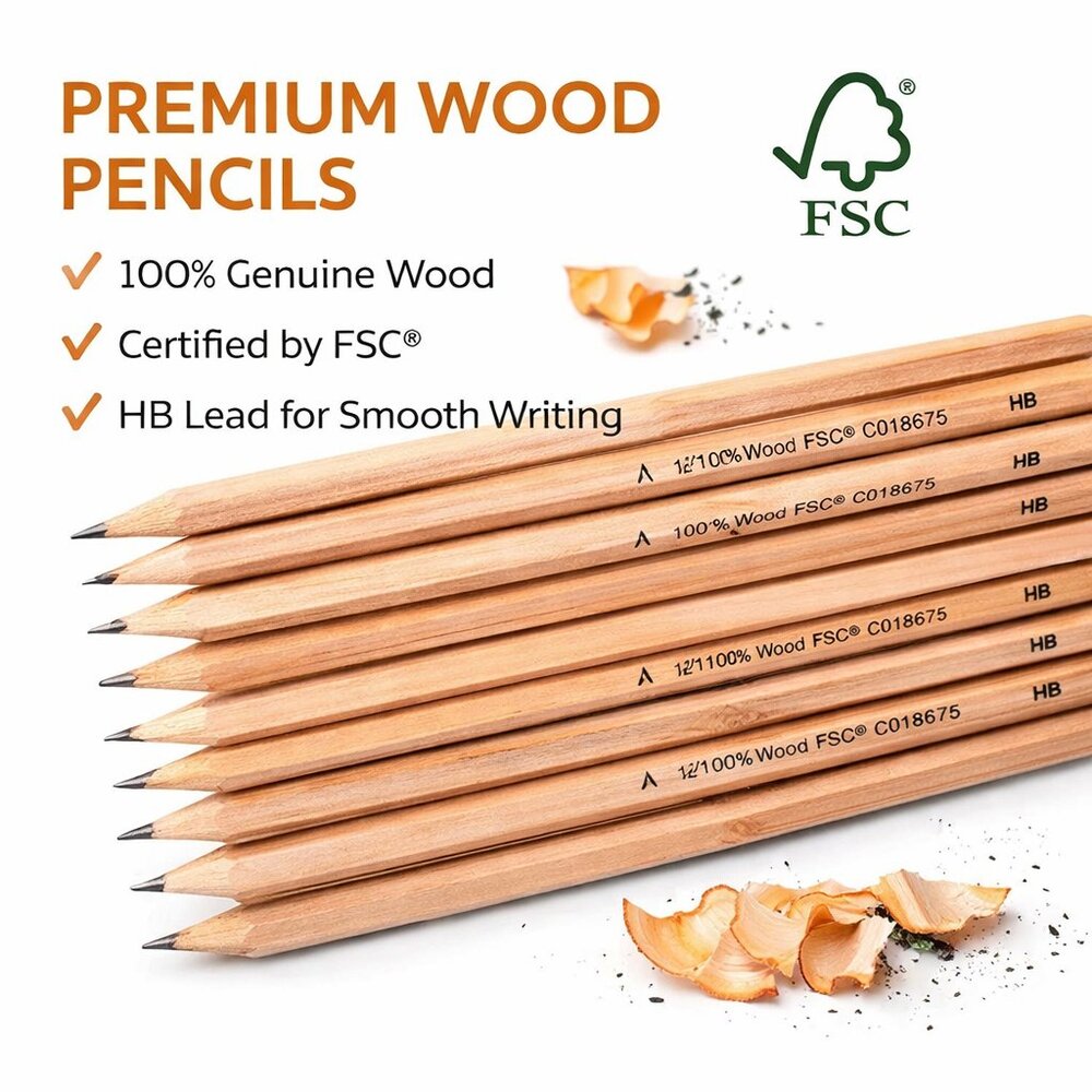 Set of 12 Premium FSC® Certified Wooden HB Pencils – Smooth Writing